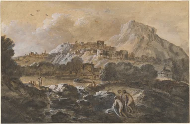 Mountainous River Landscape with Bathers