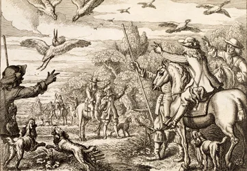Heron Hawking, engraved by Wenceslaus Hollar, 1671