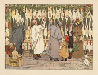 Victorian Family Choosing a Turkey for Christmas at the Poulterers