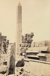 "Egypt and Palestine": granite obelisk built by the pharaoh Tutmosis I and the queen Hatshepsut in the great temple of Amon-Ra, Karnak, Egypt
