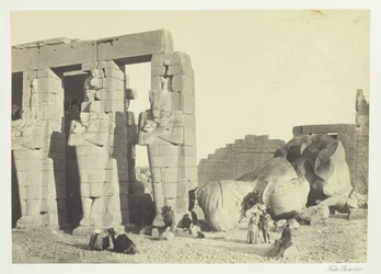 Osiride Pillars and Great Fallen Colossus, at the Memnonium, Thebes, 1857