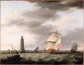 A Man of War Passing the Eddystone Lighthouse, c.1773