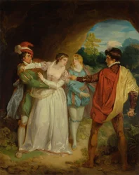Valentine rescuing Silvia from Proteus, from Shakespeare