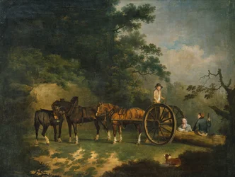 Woodcutters with their Cart Resting in a Woodland Glade