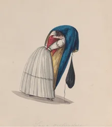 A woman getting into her saya viewed from behind