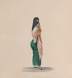 A Woman Wearing the Saya Standing in Profile