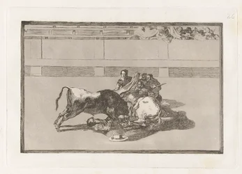 A Picador is Unhorsed and Falls Under the Bull, Plate 26 from La Tauromaquia