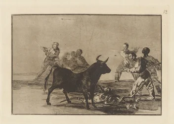 The Rabble Hamstring the Bull with Lances, Sickles, Banderillas and Other Arms, Plate 12 from La tauromaquia
