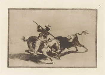 The Spirited Moor Gazul is the First to Spear Bulls According to the Rules, Plate 5 from La tauromaquia