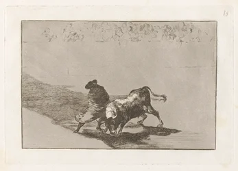 The Very Skillful Student of Falces, Wrapped in his Cape, Tricks the Bull with the Play of his Body, Plate 14 from La tauromaquia