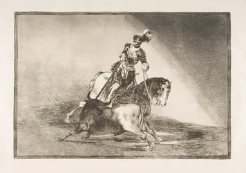 Plate 10 from La Tauromaquia: Charles V spearing a bull in the ring at Valladolid