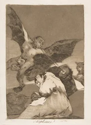 Plate 48 from Los Caprichos: Tale-Bearers-Blasts of Wind