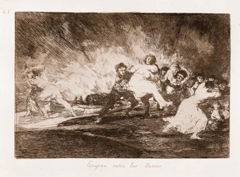 The Disasters of War: They Escape Through the Flames (etching from drawing)