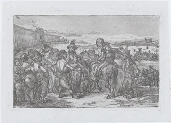 Plate 14: a large group of people outdoors, possibly a troupe of actors, from the series