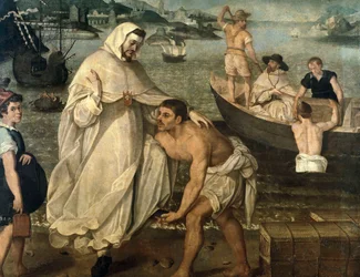 Saint Peter Nolasque (1189-1256) embarks to free Christian captives held hostage by Moorish pirates to be sold as slaves in Africa