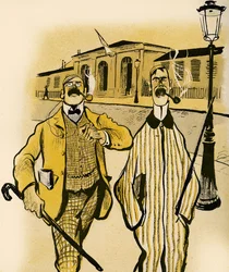 Two Englishmen walk past a Morgue, 1903