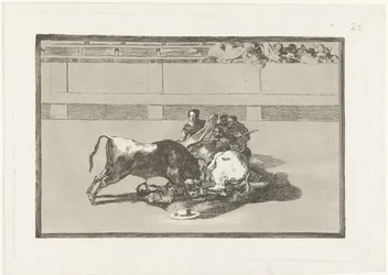 A Picador is Knocked Off His Horse and Lies Under the Bull (La Tauromaquia)