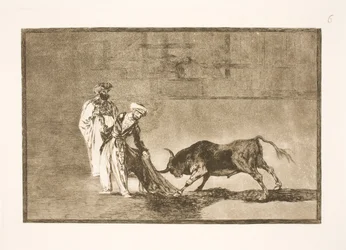 The Moors perform another trick in the ring and lure the bulls toward them with their burnous