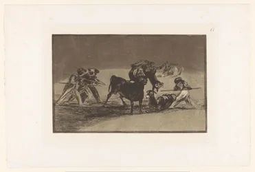 Moors and donkeys fighting a bull, Arena of the Moors made with donkeys to defend themselves from the bull with padded horns, Bullfighting (series title)
