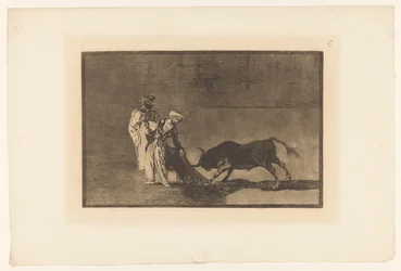 Bullfighters in an arena; The Moors perform another cape with their cloak in the ring; Bullfighting (series title); La Taureaumachie (series title); La Tauromaquia (series title)