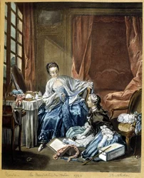 The fashion merchant after a painting by Boucher