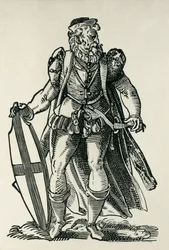 Knight of the Teutonic Order. Illustration in “Cleri totius Romanae subiecti Ecclesiae”, by François Modius and Jost Amman. Frankfurt. 1585. France. Île-de-France. Paris. National Library