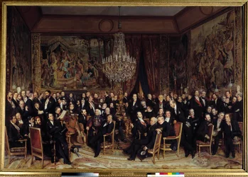 Evening at the Louvre with the Count of Nieuwerkerke Among the presents: Francois Marcellin Certain de Canrobert (1809-1895), Eugene Delacroix (1798-1863), Camille Doucet (1812-1895), Jacques Fromental Levy known as Halevy (1799-1862), Baron Georges Haussm