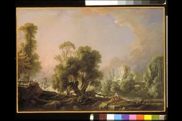 Idyllic Landscape With Woman Fishing