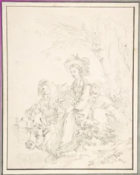 Peasant Girl Riding an Ox with Companions