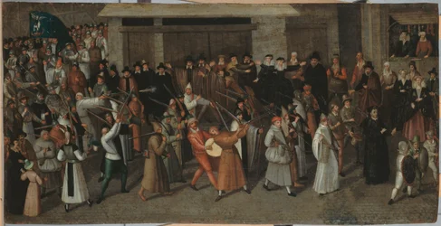 Procession of the League on the Île de la Cité, leaving Notre-Dame