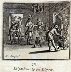 The Gardener and His Lord. Fables by Jean de La Fontaine. Illustration by François Chauveau. Edition of 1728