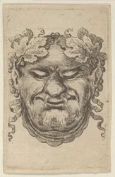 Mask of Bacchus with a Wreath of Grape Leaves and Ribbon, from Divers Masques, ca. 1635-45