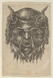 Satyr Mask with a Laurel Wreath Draped Over the Horns, from Divers Masques, ca. 1635-45
