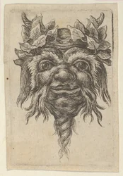 Satyr Mask with a Spiral-Shaped Beard and Ivy Grouped Around Each Horn
