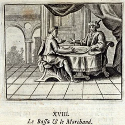 The Bassa and the Merchant. Fables by Jean de La Fontaine (1621-95). Illustration by François Chauveau (1613-1676). Edition of 1728