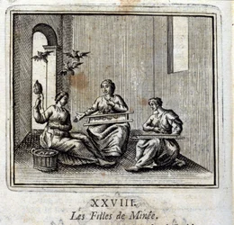 The Daughters of Minyas. Fables by Jean de La Fontaine. Illustration by François Chauveau. Edition of 1728.