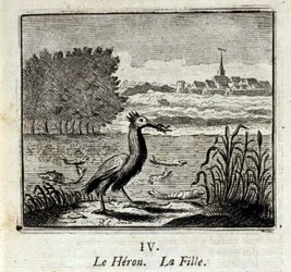 The Heron. Fables by Jean de La Fontaine. Illustration by François Chauveau, Edition of 1728