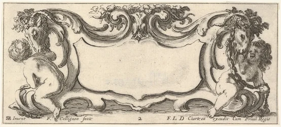 Plate 2: a cartouche with a child seen from the back to left and a child seen from ..., ca. 1640-45