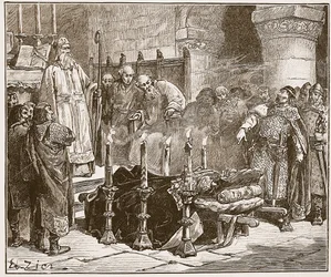 Fitz-Arthur forbidding the burial of William, illustration from 