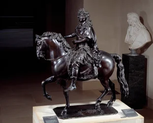 Equestrian statue of King Louis XIV (1638-1715) in bronze melted with lost wax. Sculpture by Francois Girardon (1628-1715)
