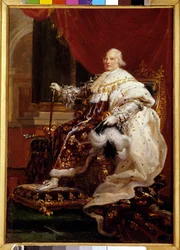 Full-length portrait of Louis XVIII (1755-1824) in coronation robes. Painting by Francois Gerard