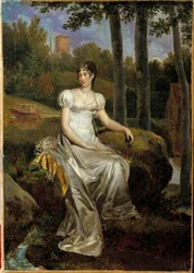 Portrait of Désirée Clary (1777-1860), wife of Bernadotte, Queen of Sweden, depicted as Princess of Monte Corvo in the park of Bellevue Castle. Painting by François Gérard (1770-1837)