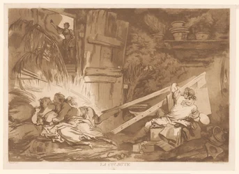 Young Stumbling Man Falls on a Woman Being Painted