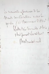 Letter with signature of the writer, written at Frankfurt en route to Chateaubriand