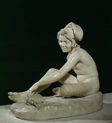 Neapolitan fisher-boy playing with a turtle
