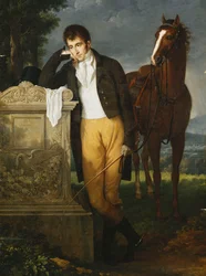 Portrait of Don Luigi Grimaldi, Prince of Santa Cruce, Marquis de Pietro Vajrana de Monaco et Genes, Leaning on the Tomb of His Fiancee Fanny, Marquise de Grimaldi