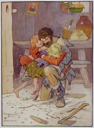 Hansel and Gretel return, illustration from 