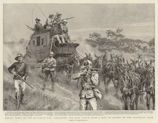 Heroic Deeds in the Matabele War, defending the Mail Coach from a Body of Kafirs on the Salisbury Road