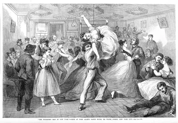 The Wickedest Man in New York, scene from John Allans Dance House, 304 Water Street, New York City, from Frank Leslies Illustrated Newspaper, 1868