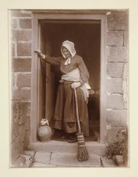 An Old Lady with a Yeast Bottle at a Cottage Door
